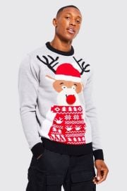 Reindeer Santa Hat Christmas Sweater boohooMAN USA at BoohooMan